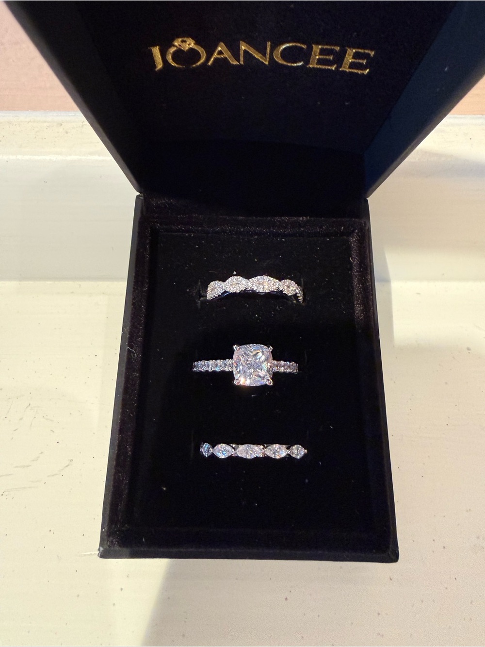 Joancee Silver Cubic Zirconia 3-Piece Ring Set - White